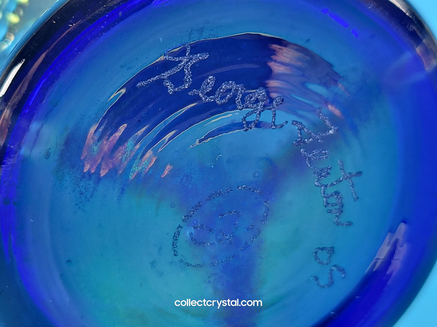 Fenton Favrene Loganberry Blue Carnival Glass Signed G. Fenton Vase