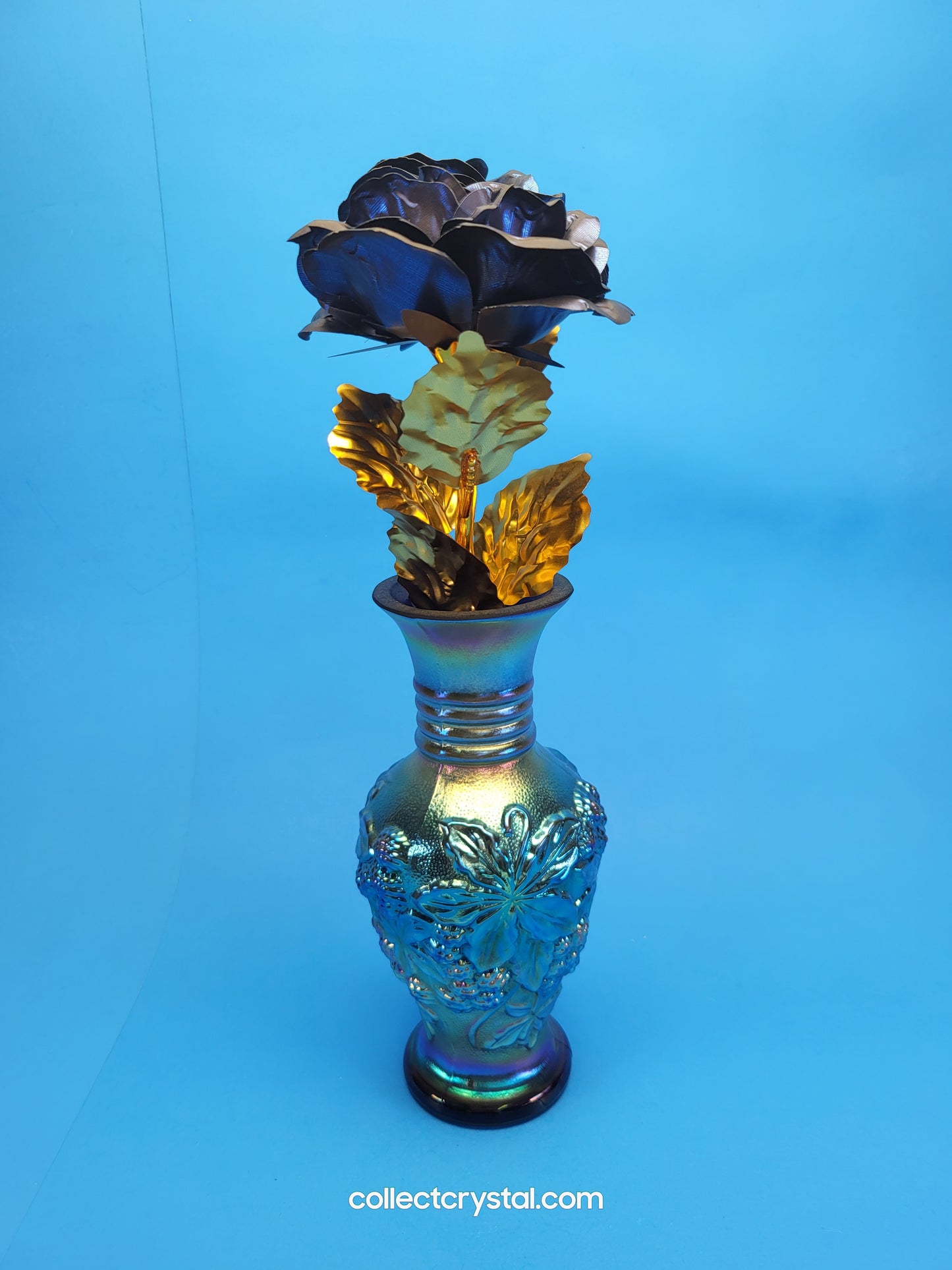 Fenton Favrene Loganberry Blue Carnival Glass Signed G. Fenton Vase