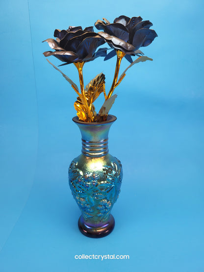 Fenton Favrene Loganberry Blue Carnival Glass Signed G. Fenton Vase