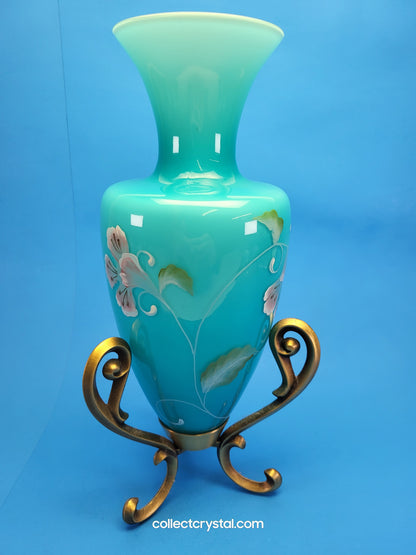 Fenton Landmark Collection Blue Glass Vase Amphora LE  7291/8800 Signed M. Kibbe
