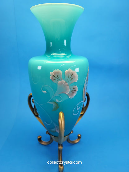 Fenton Landmark Collection Blue Glass Vase Amphora LE  7291/8800 Signed M. Kibbe