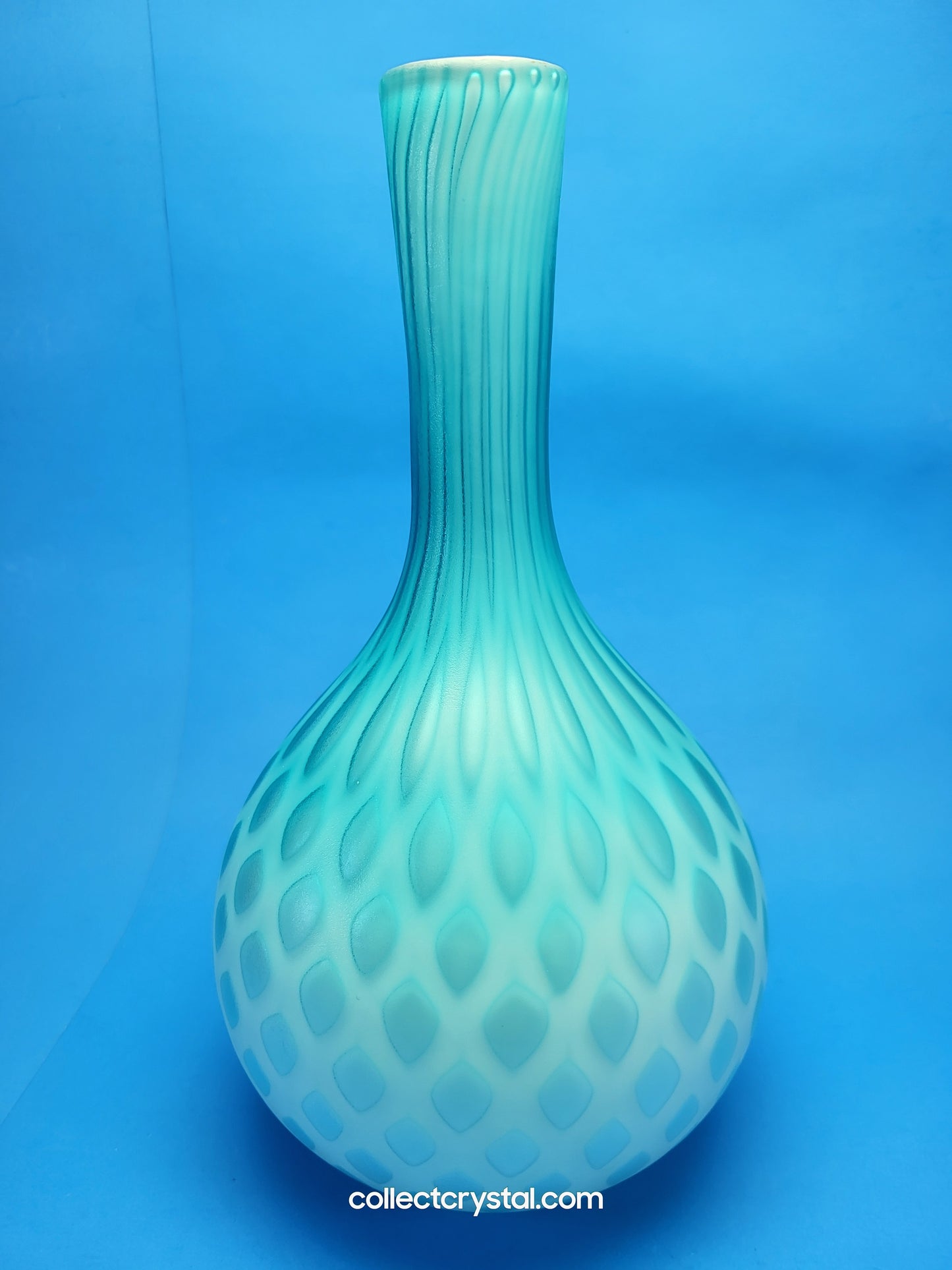 Victorian Glass Blue Quilted Vase Tall MCM Airtrapped Teardrop Vase Ambray