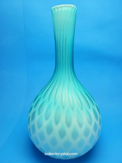 Victorian Glass Blue Quilted Vase Tall MCM Airtrapped Teardrop Vase Ambray