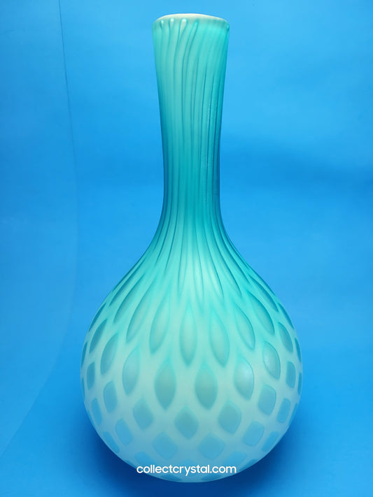 Victorian Glass Blue Quilted Vase Tall MCM Airtrapped Teardrop Vase Ambray