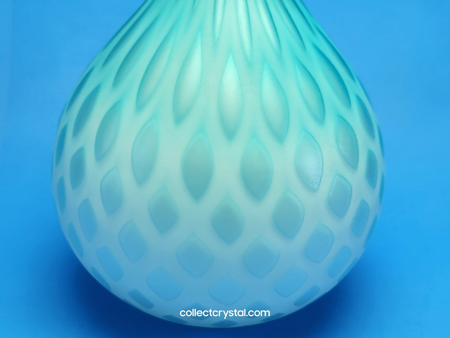 Victorian Glass Blue Quilted Vase Tall MCM Airtrapped Teardrop Vase Ambray