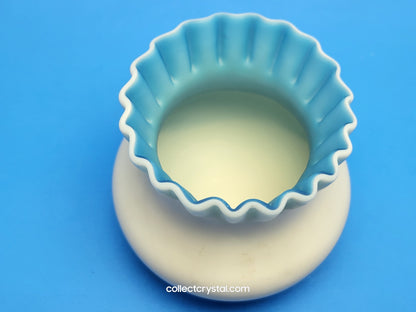 Victorian Glass Ruffled Small Blue bud vase custard blue