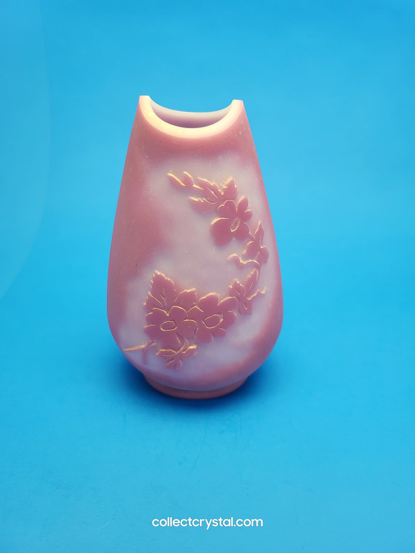 Fenton Glass Rose Quartz Sandcarved Bud Vase w Flowers 5" LE 129/2000