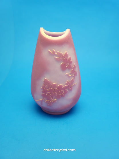 Fenton Glass Rose Quartz Sandcarved Bud Vase w Flowers 5" LE 129/2000
