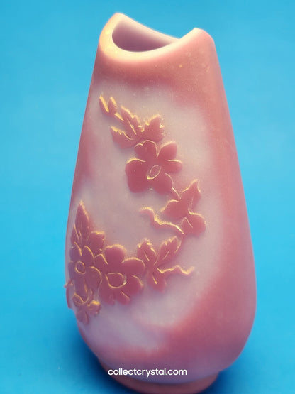 Fenton Glass Rose Quartz Sandcarved Bud Vase w Flowers 5" LE 129/2000