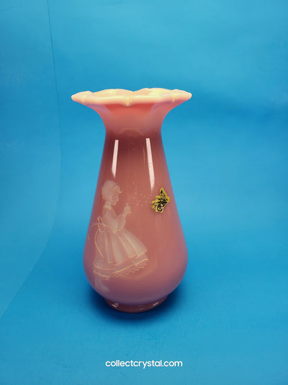 Fenton Connoisseur Series Rose Quartz Sand Carved Mary Gregory Vase LE 435 / 1500