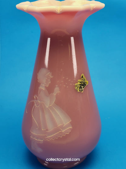 Fenton Connoisseur Series Rose Quartz Sand Carved Mary Gregory Vase LE 435 / 1500