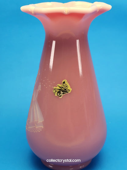 Fenton Connoisseur Series Rose Quartz Sand Carved Mary Gregory Vase LE 435 / 1500
