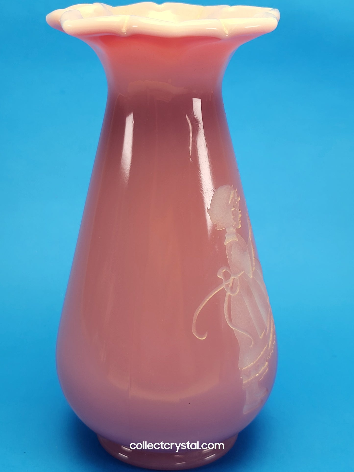 Fenton Connoisseur Series Rose Quartz Sand Carved Mary Gregory Vase LE 435 / 1500