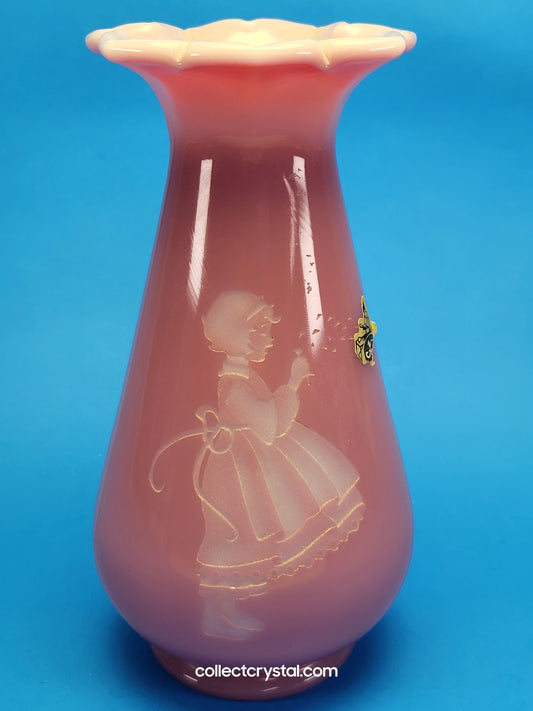Fenton Connoisseur Series Rose Quartz Sand Carved Mary Gregory Vase LE 435 / 1500