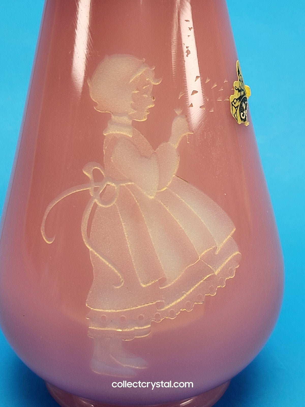 Fenton Connoisseur Series Rose Quartz Sand Carved Mary Gregory Vase LE 435 / 1500