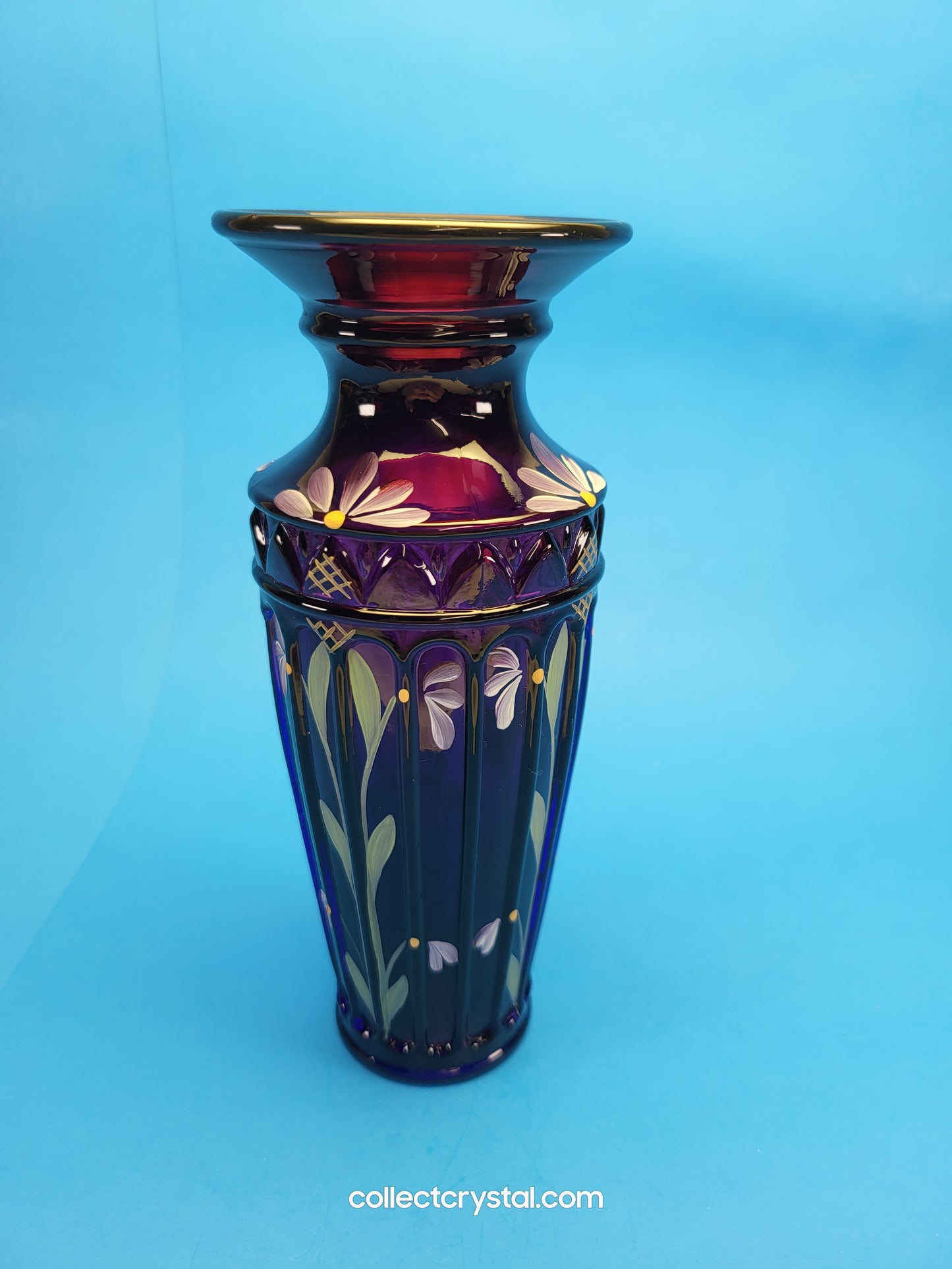 Fenton Royal Purple Yenowine Hand-Painted Vase 2000 QVC Exclusive S. Stephens