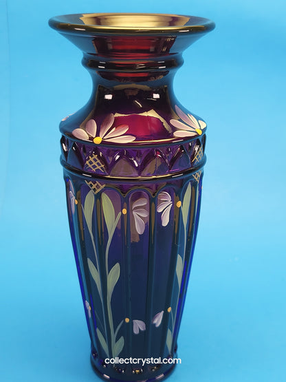 Fenton Royal Purple Yenowine Hand-Painted Vase 2000 QVC Exclusive S. Stephens
