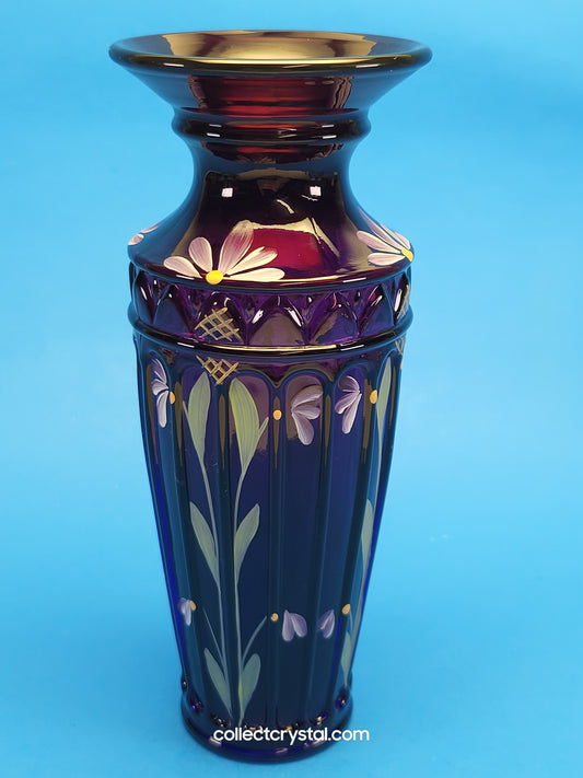Fenton Royal Purple Yenowine Hand-Painted Vase 2000 QVC Exclusive S. Stephens