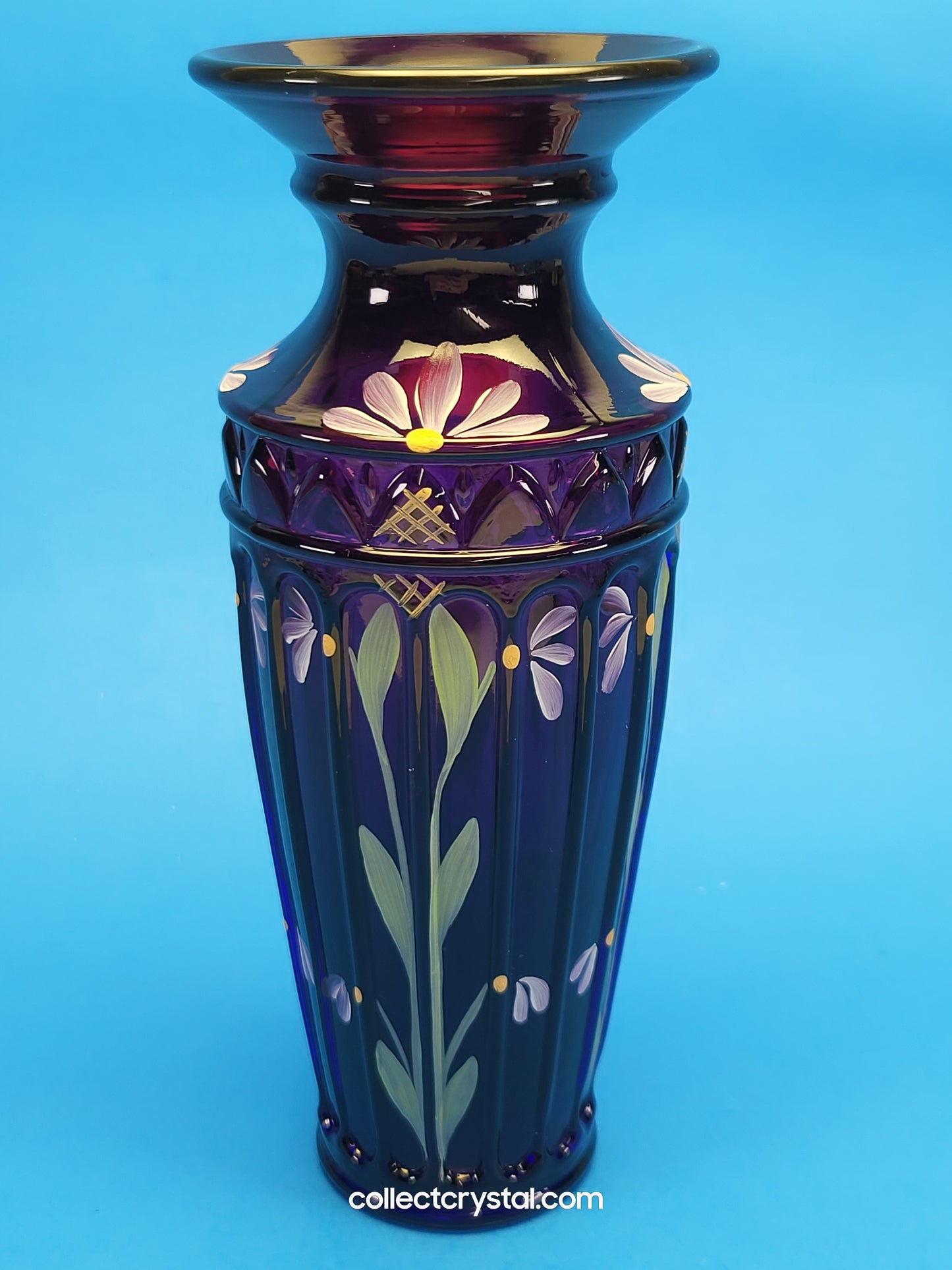 Fenton Royal Purple Yenowine Hand-Painted Vase 2000 QVC Exclusive S. Stephens