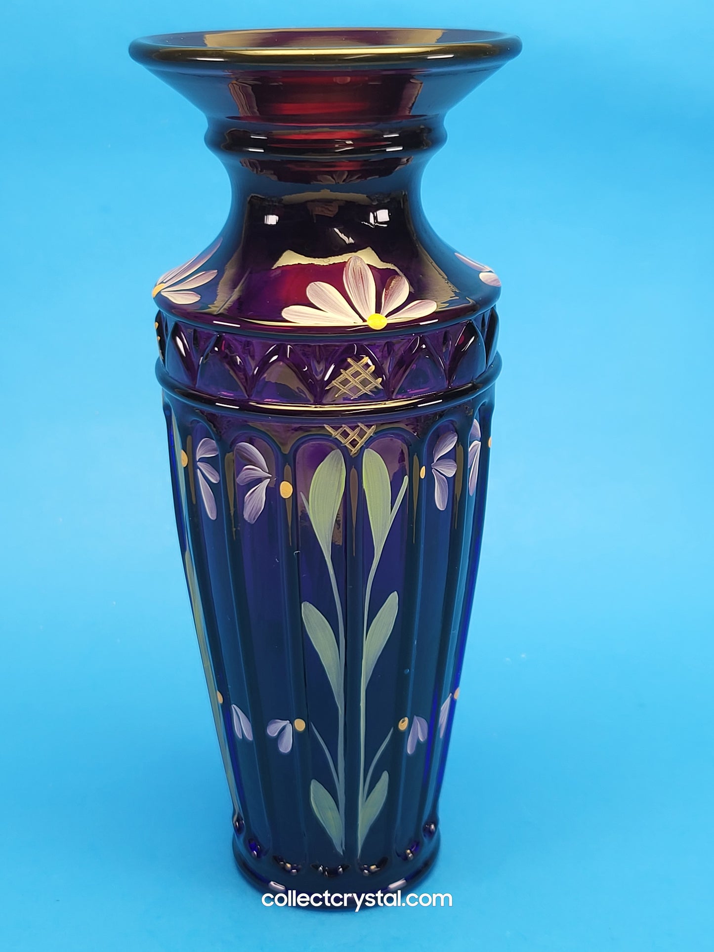 Fenton Royal Purple Yenowine Hand-Painted Vase 2000 QVC Exclusive S. Stephens