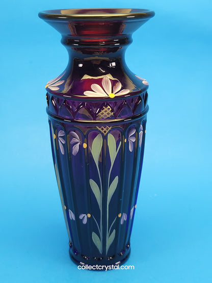 Fenton Royal Purple Yenowine Hand-Painted Vase 2000 QVC Exclusive S. Stephens