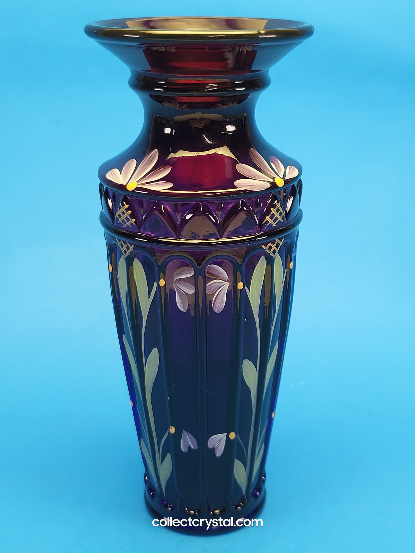 Fenton Royal Purple Yenowine Hand-Painted Vase 2000 QVC Exclusive S. Stephens