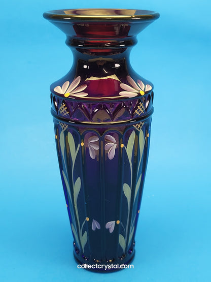 Fenton Royal Purple Yenowine Hand-Painted Vase 2000 QVC Exclusive S. Stephens