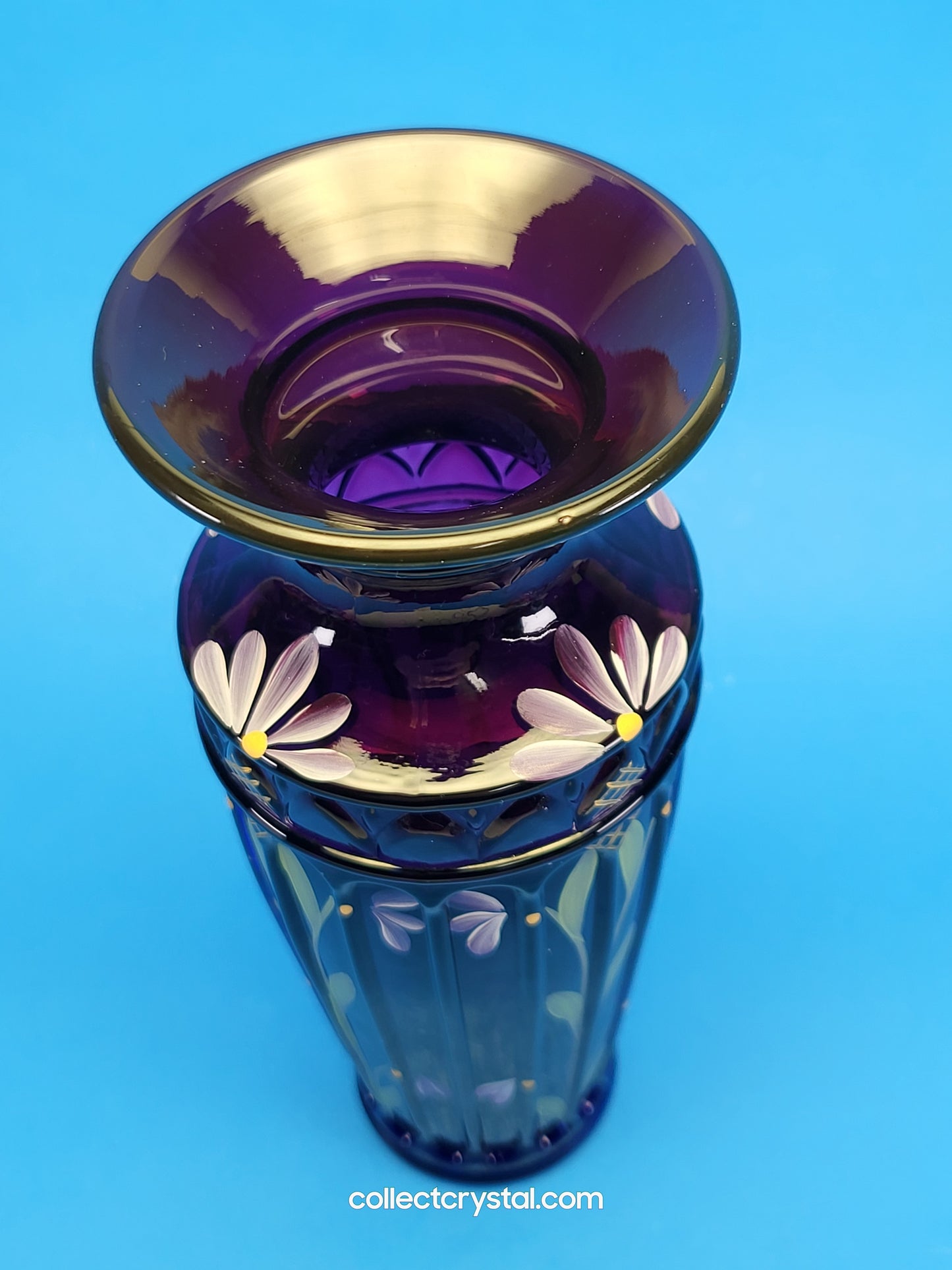 Fenton Royal Purple Yenowine Hand-Painted Vase 2000 QVC Exclusive S. Stephens