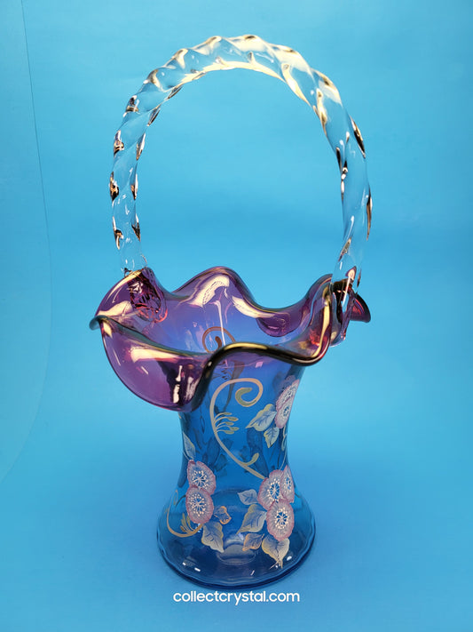 Fenton Mulberry Plum Blossoms Hand Painted P Thornley Basket 796 / 1950