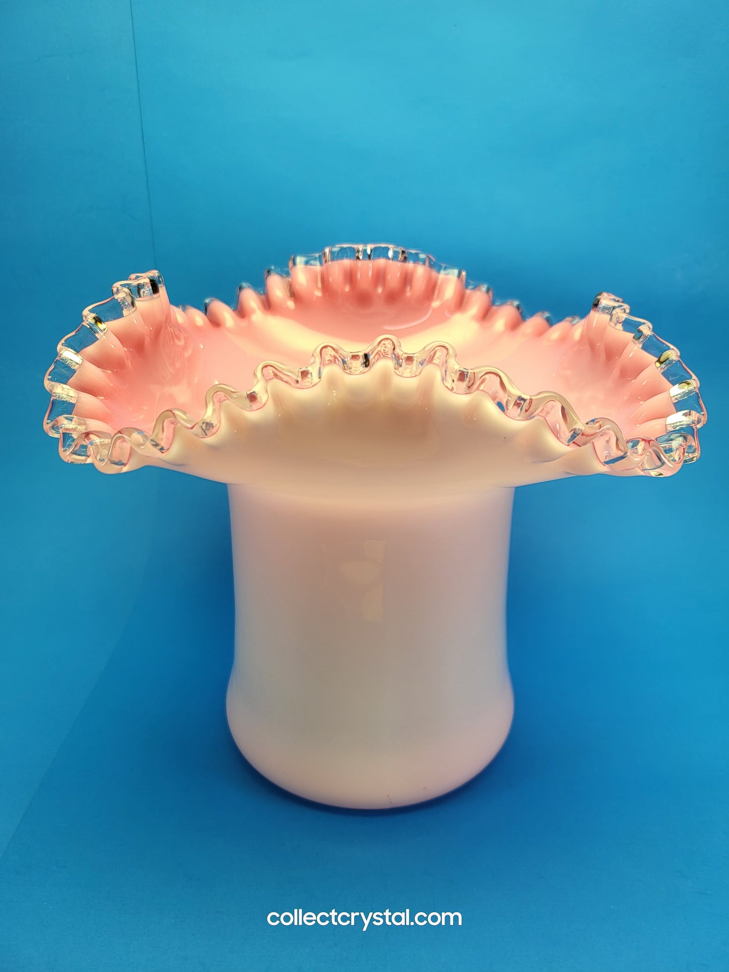 Fenton Pink Peach 5" Crest Ruffled Milk Glass HAT Vase