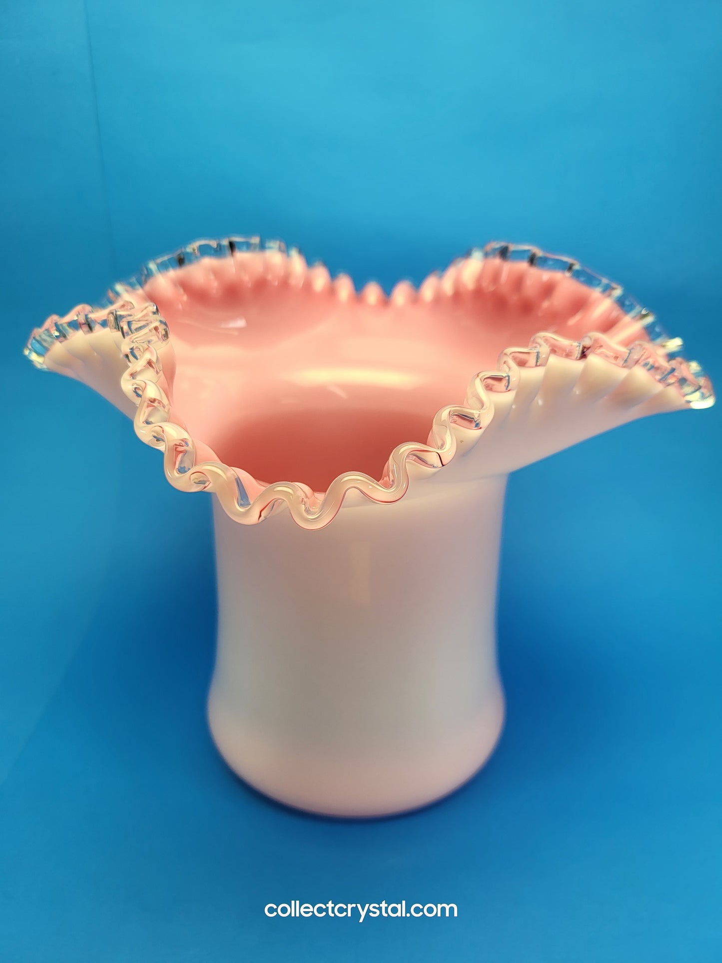 Fenton Pink Peach 5" Crest Ruffled Milk Glass HAT Vase