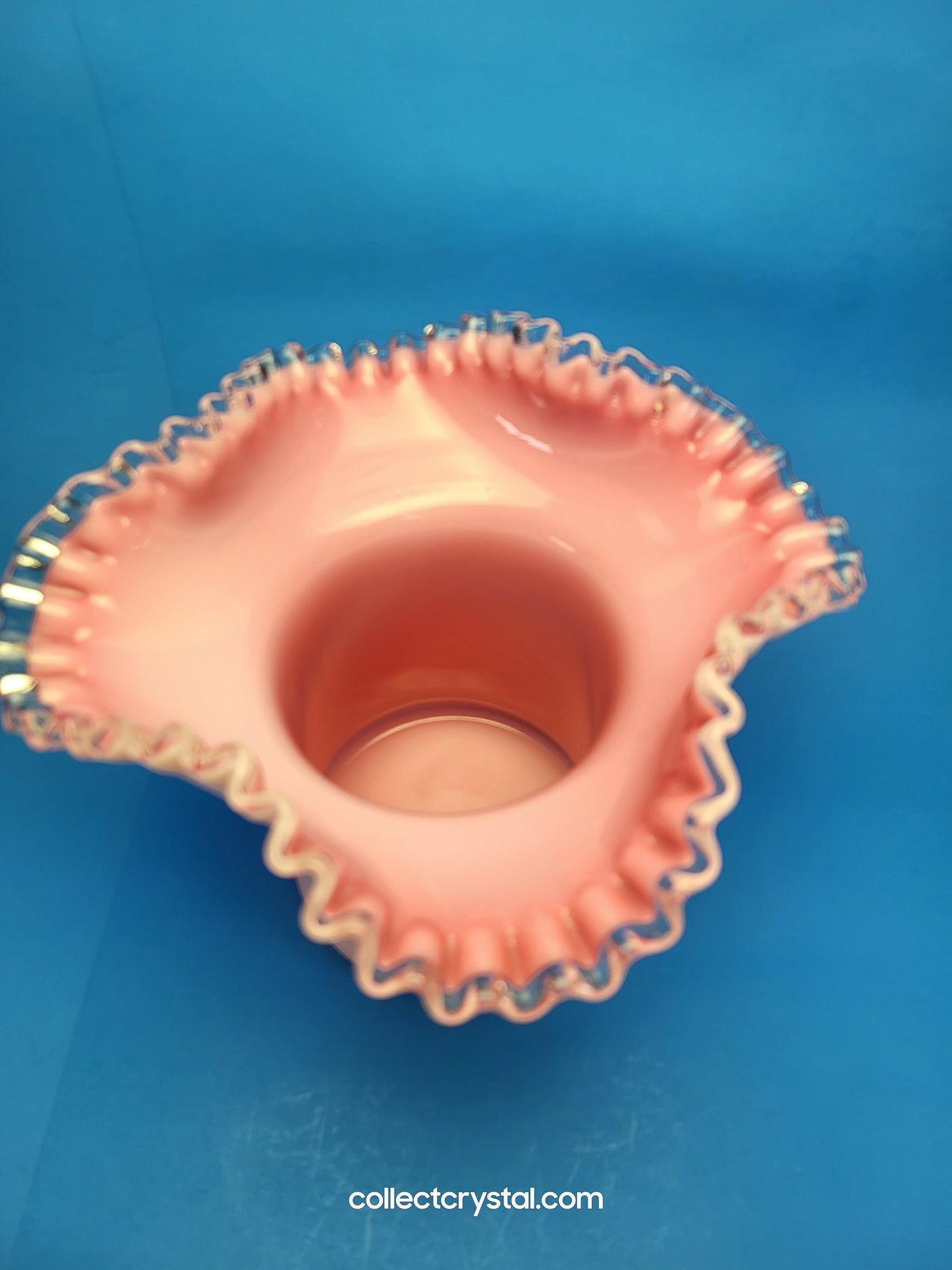 Fenton Pink Peach 5" Crest Ruffled Milk Glass HAT Vase