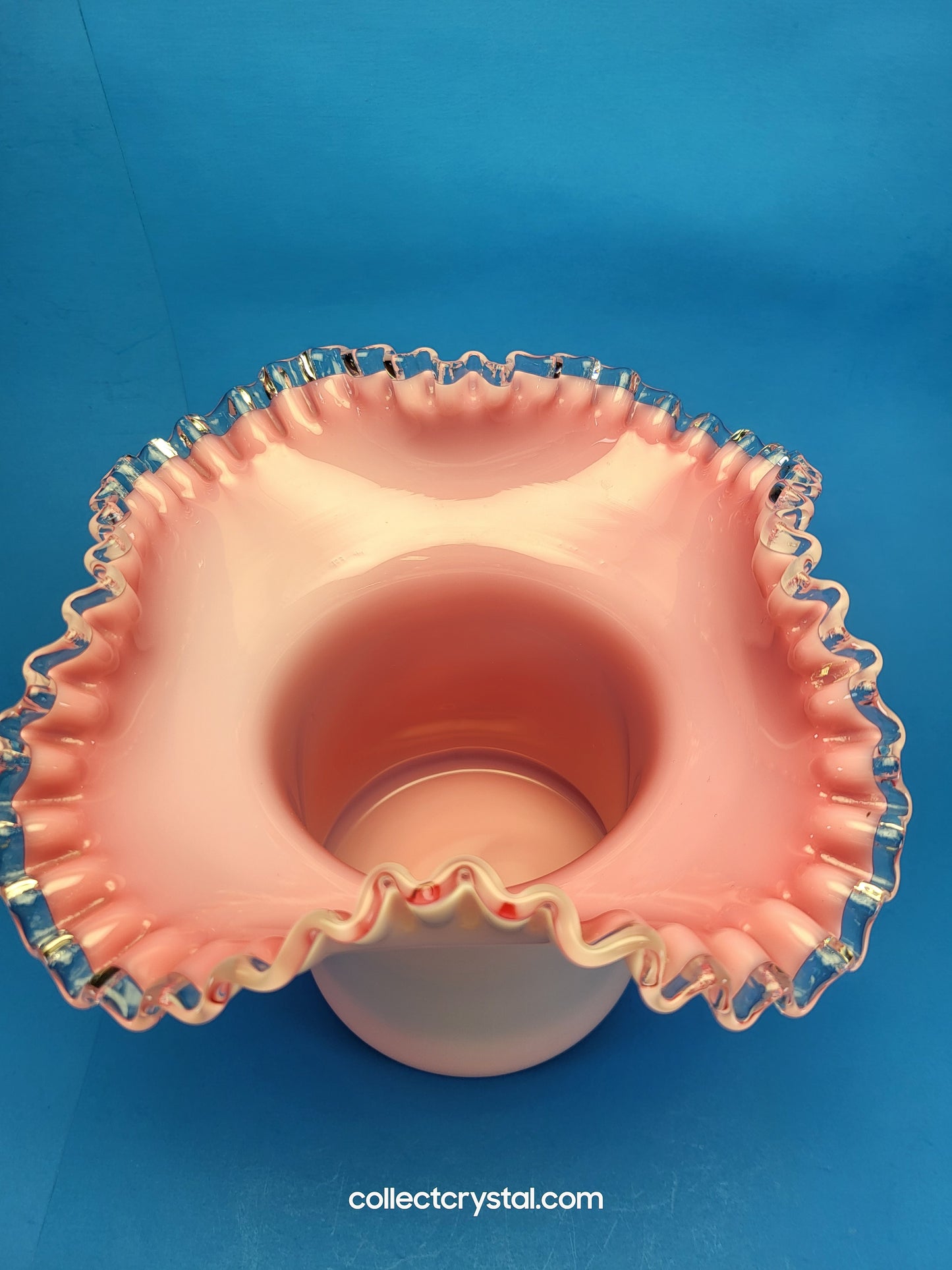 Fenton Pink Peach 5" Crest Ruffled Milk Glass HAT Vase