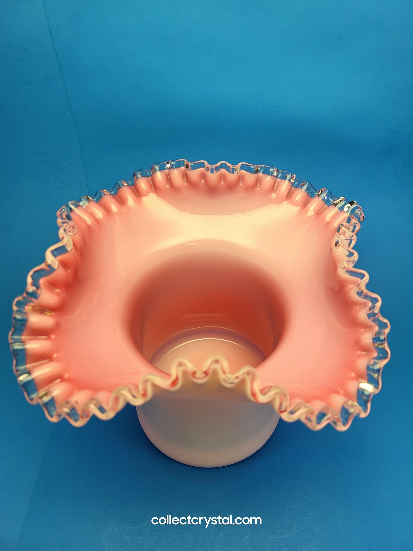 Fenton Pink Peach 5" Crest Ruffled Milk Glass HAT Vase