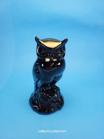 Fenton Glass Owl Figurine - ebony black satin