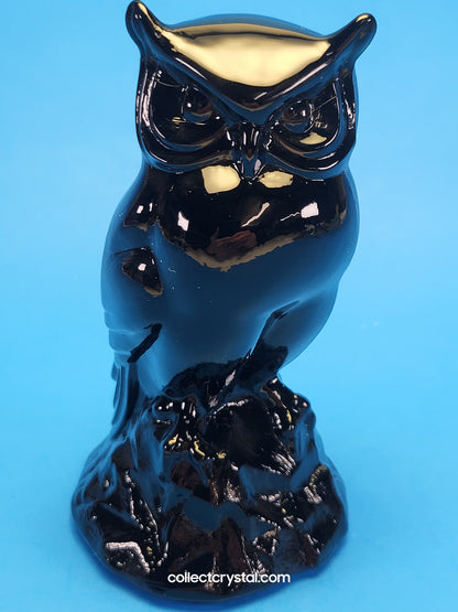 Fenton Glass Owl Figurine - ebony black satin