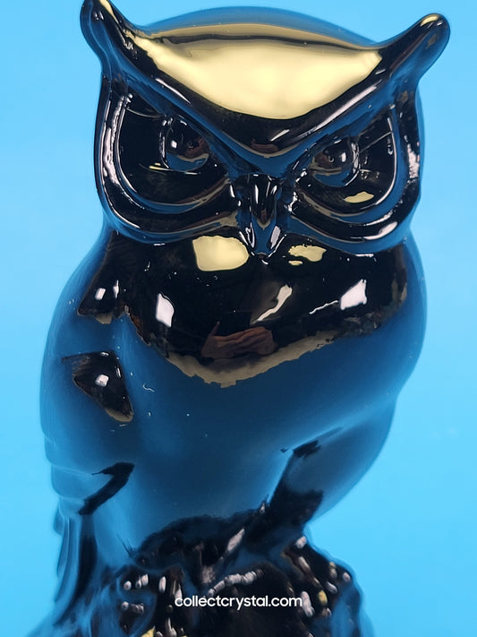 Fenton Glass Owl Figurine - ebony black satin