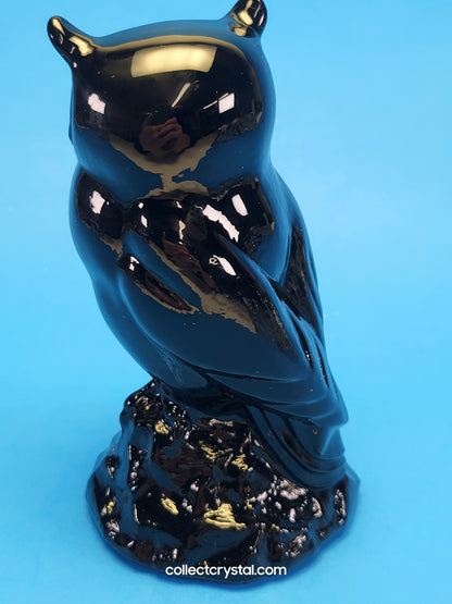 Fenton Glass Owl Figurine - ebony black satin