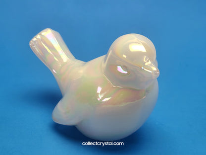 Fenton white opal Iridescent Carnival Glass Flowers Song Bird