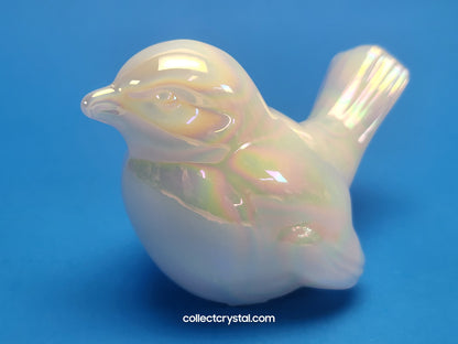 Fenton white opal Iridescent Carnival Glass Flowers Song Bird