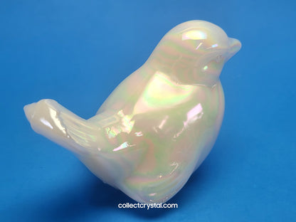 Fenton white opal Iridescent Carnival Glass Flowers Song Bird