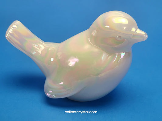 Fenton white opal Iridescent Carnival Glass Flowers Song Bird