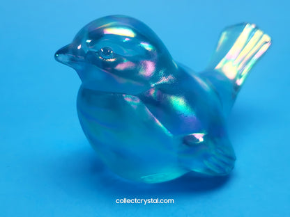 Fenton Blue Iridescent Carnival Glass Flowers Song Bird