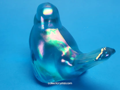 Fenton Blue Iridescent Carnival Glass Flowers Song Bird