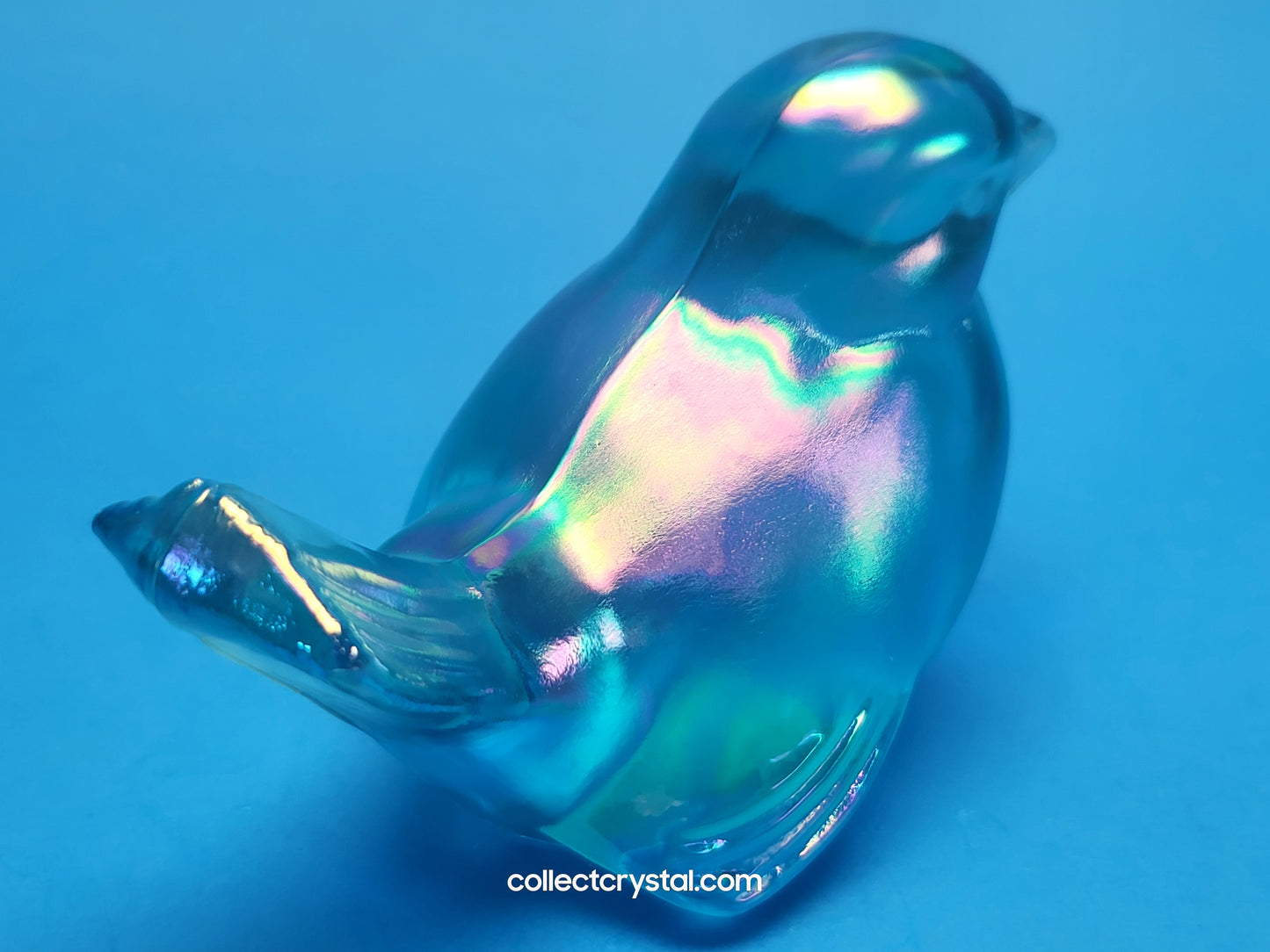 Fenton Blue Iridescent Carnival Glass Flowers Song Bird