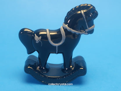 Fenton Black Glass Rocking Horse Hand Painted Signed V.  Cline Ebony