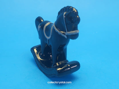 Fenton Black Glass Rocking Horse Hand Painted Signed V.  Cline Ebony