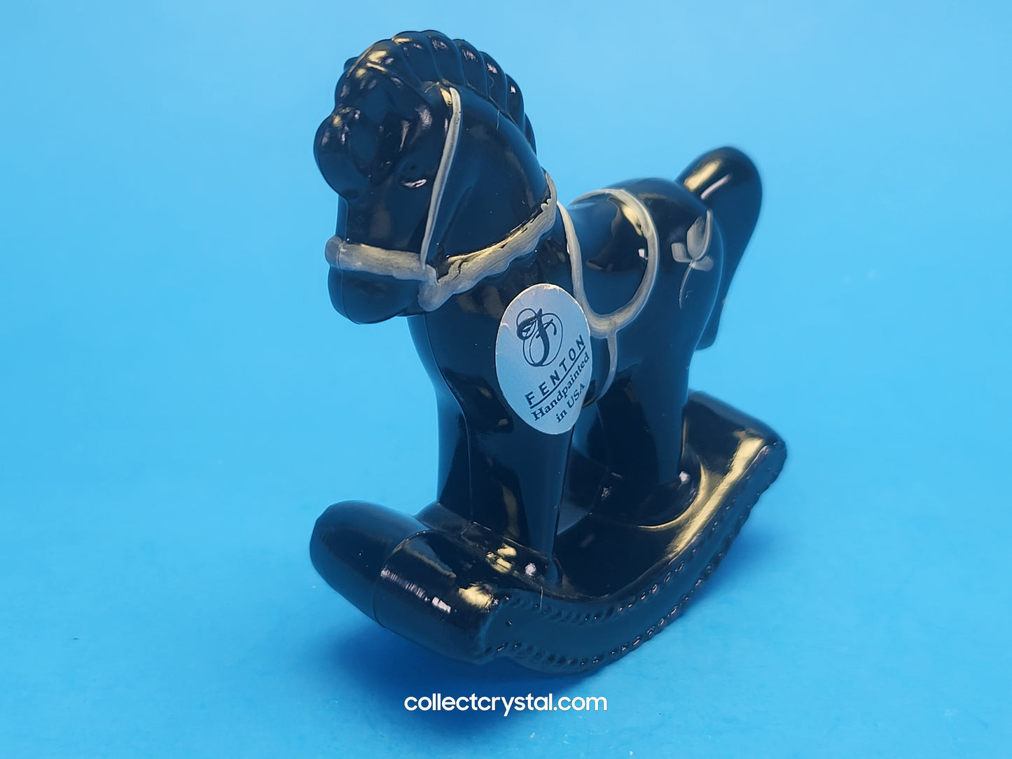 Fenton Black Glass Rocking Horse Hand Painted Signed V.  Cline Ebony