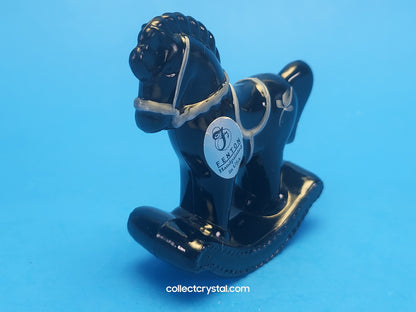 Fenton Black Glass Rocking Horse Hand Painted Signed V.  Cline Ebony