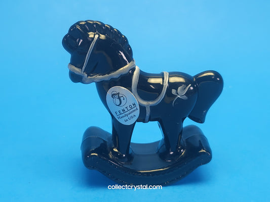 Fenton Black Glass Rocking Horse Hand Painted Signed V.  Cline Ebony